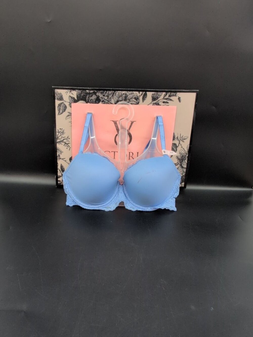 Victoria Secret Dream Angels Lace Lightly Lined Coverage Demi Bra 34D Cameo Blue